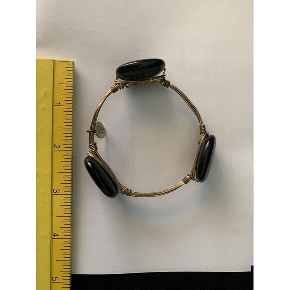 Bourbon And Boweties Large Black Goldtone Wire Wrap Bangle Bracelet 7.5" - Picture 4 of 9